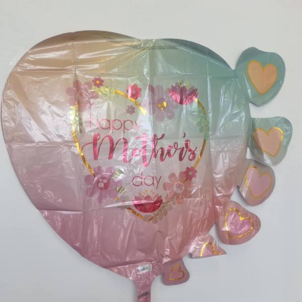 Heart-shaped Mother's Day foil balloon in pink and teal