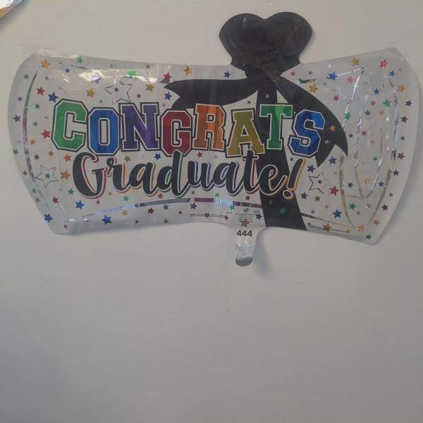Graduation balloon with colorful "Congrats Graduate!" text