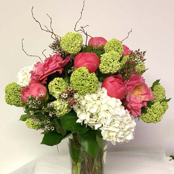 Large vase with Coral Peonies
