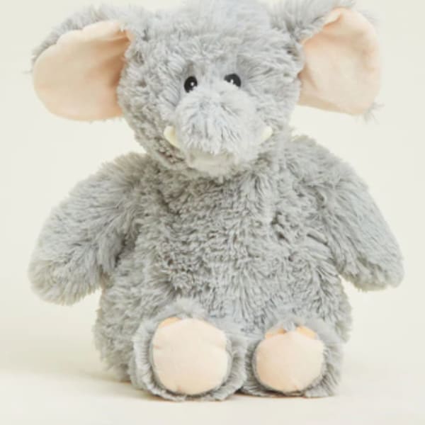 Gray plush elephant with large pink ears