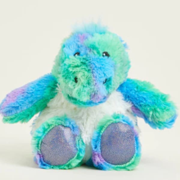 Rainbow plush teddy bear sitting upright