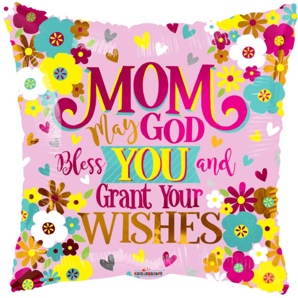 Pink Mother's Day balloon with colorful flowers and hearts