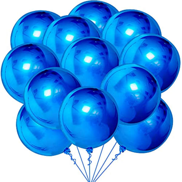 Cluster of shiny blue balloons with curling ribbons