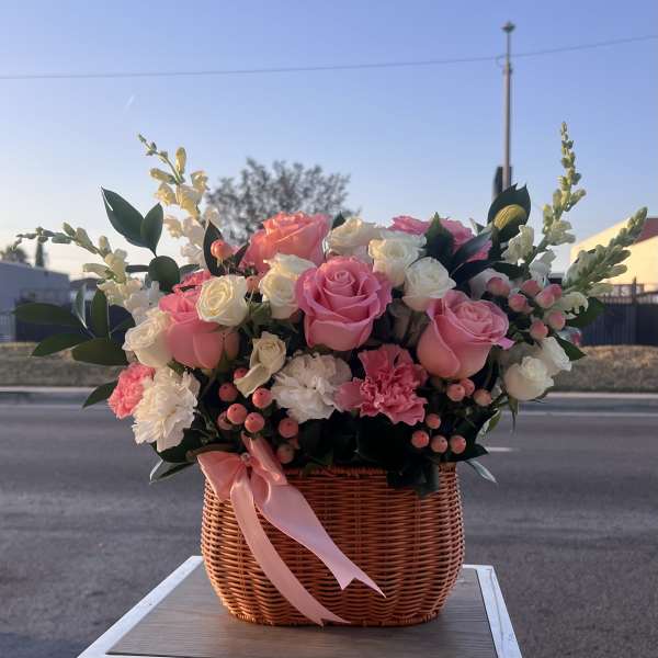 The Blooming Love Basket With Pink Flowers