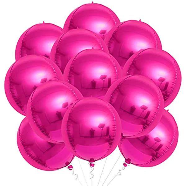 Cluster of shiny pink balloons on white background