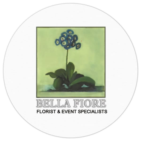 Florist logo with a blue flower and the text Bella Fiore