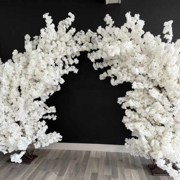 White flowering branches arranged in two arching displays