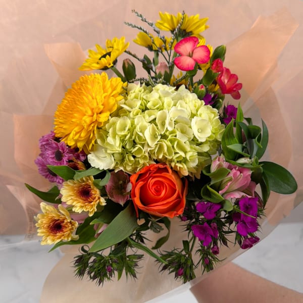 Bright & Cheerful Wrapped Bouquet - Petite
