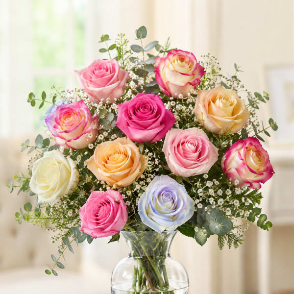 Mixed Tinted Roses In A Vase **Special**