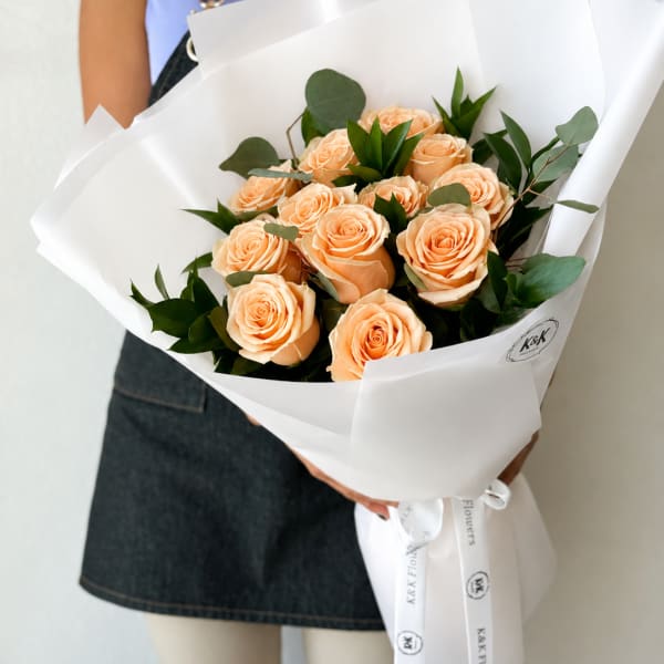 Dozen Peach Roses Bouquet
