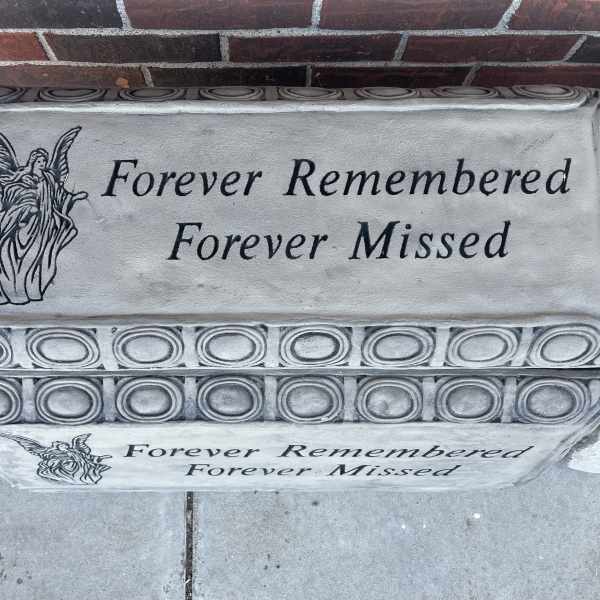 Stone memorial box with the words Forever Remembered Forever Missed