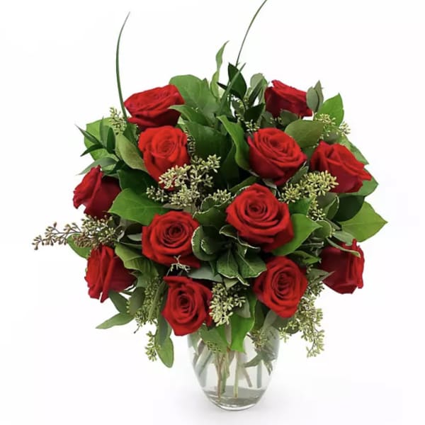 12 Red Roses in a Vase