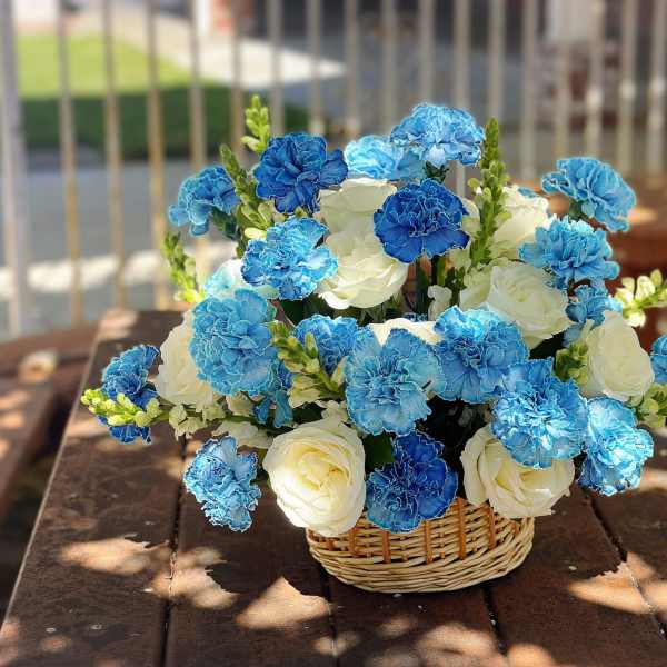 Basket Roses and Carnations ( Blue and White)