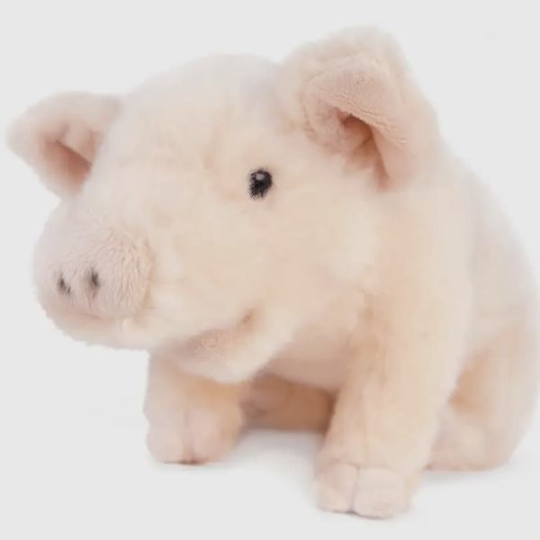 Plush pink pig toy on a white background