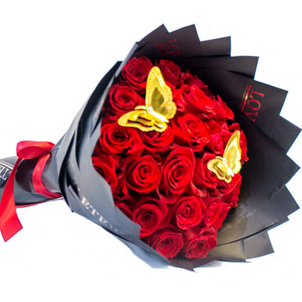 25 Roses Ramo Buchon with butterflies - Not Available Feb 11-14th