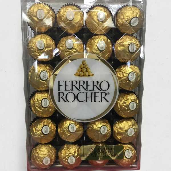 Box of Ferrero Rocher chocolates in gold wrappers