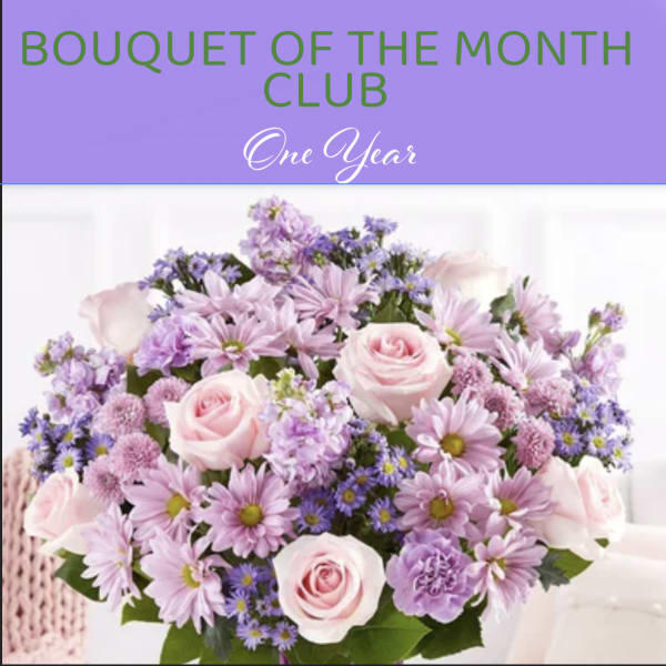 Pink and lavender bouquet with roses and daisy-like flowers