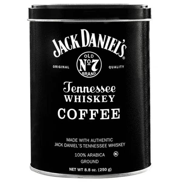 Black Jack Daniel's Tennessee Whiskey coffee tin with white lettering