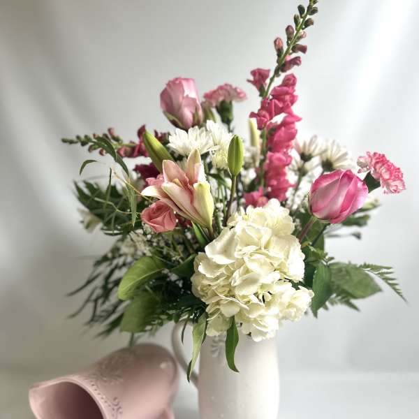 The Blushing Spring Pitcher by Barb’s Flowers