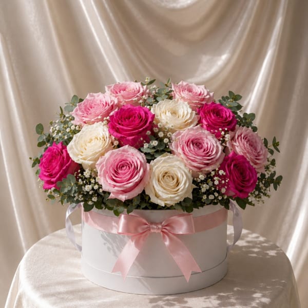 Blush & Pink Rose Hat Box – Short