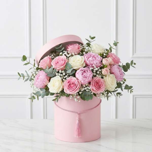 Mixed Roses Box with Eucalyptus