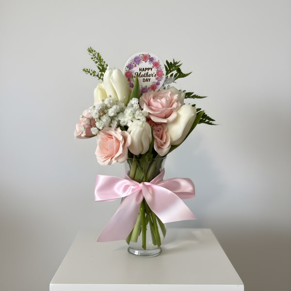 Blush Elegance Tulip & Spray Rose Vase