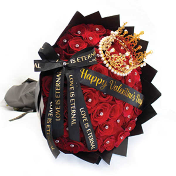 50 Roses Ramo Buchon with Crown & Diamonds - Not Available Feb 11-14th