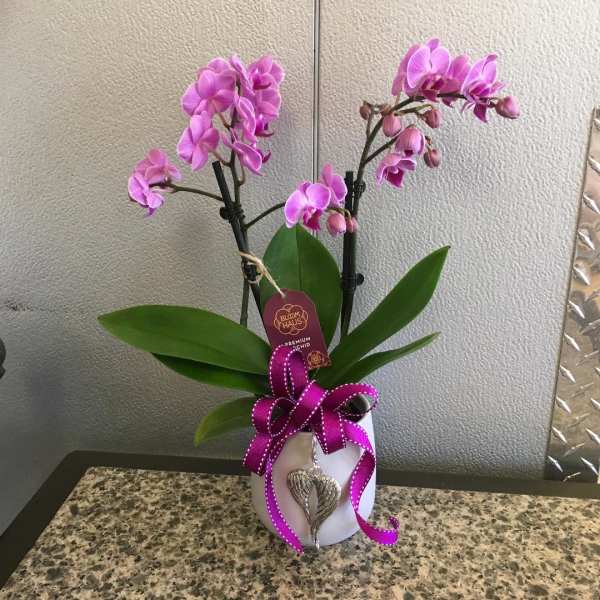 Purple Orchid & Silver Angel Wings Charm