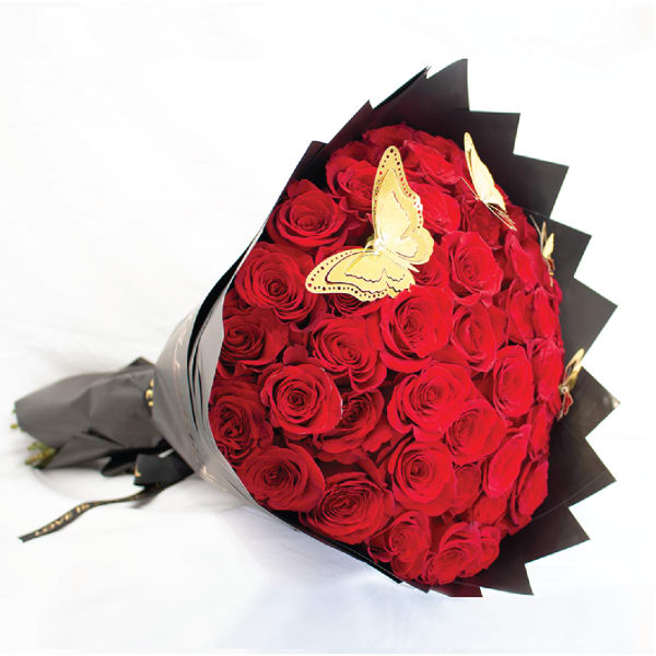 50 Roses Ramo Buchon with Butterflies - Not Available Feb 11-14th