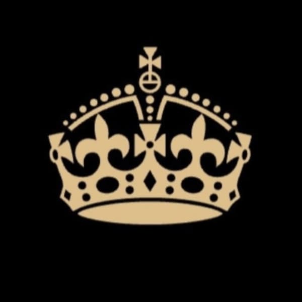 Gold crown emblem on a black background