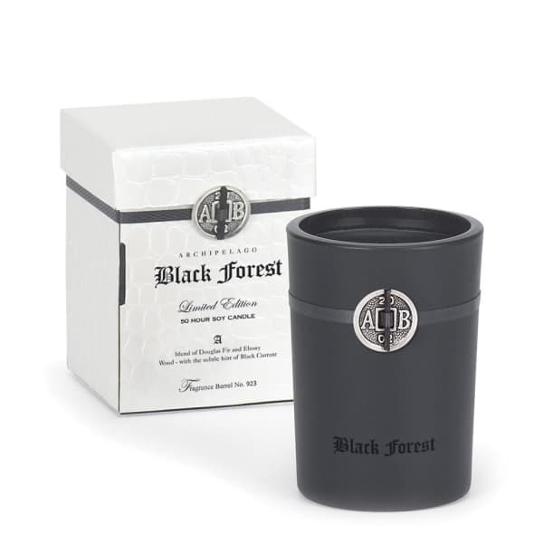 Black candle in a matte container with a matching box
