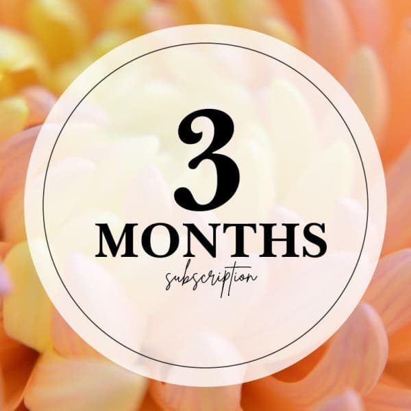 Round label reading "3 MONTHS subscription" over a soft floral background