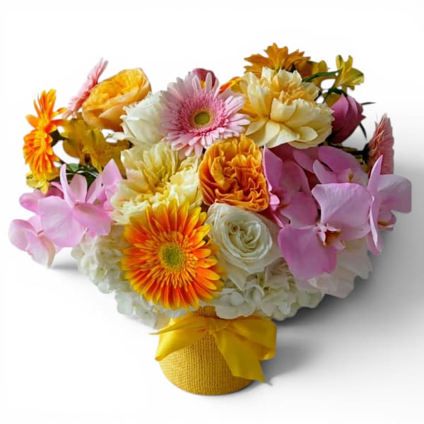 Pale Yellow And White Rose And Orchid Happy Birthday