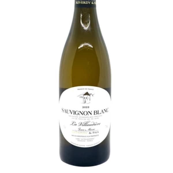 Bottle of Sauvignon Blanc wine with a white label