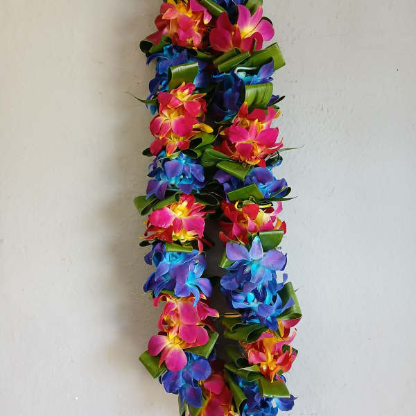 Double tinted lei (blue + yellow/red)