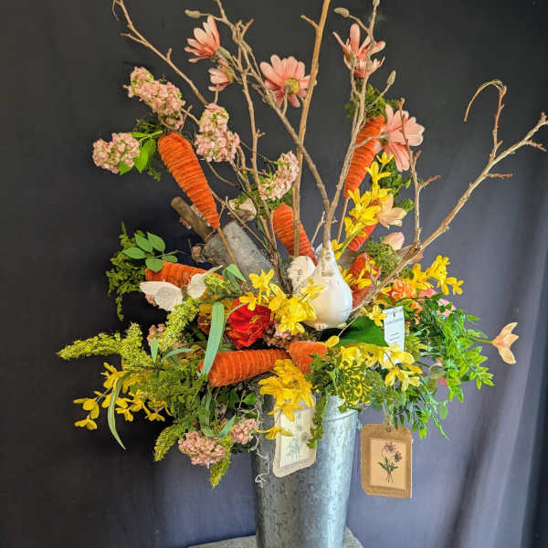 SALE. Springtime Hen & Garden Bloom Permanent Arrangement