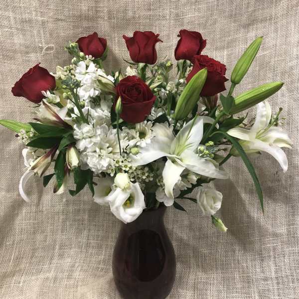 Enchanted - Red Roses and White Blooms