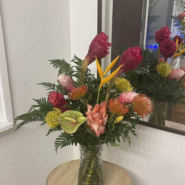 Tropical arrangement in a vase
