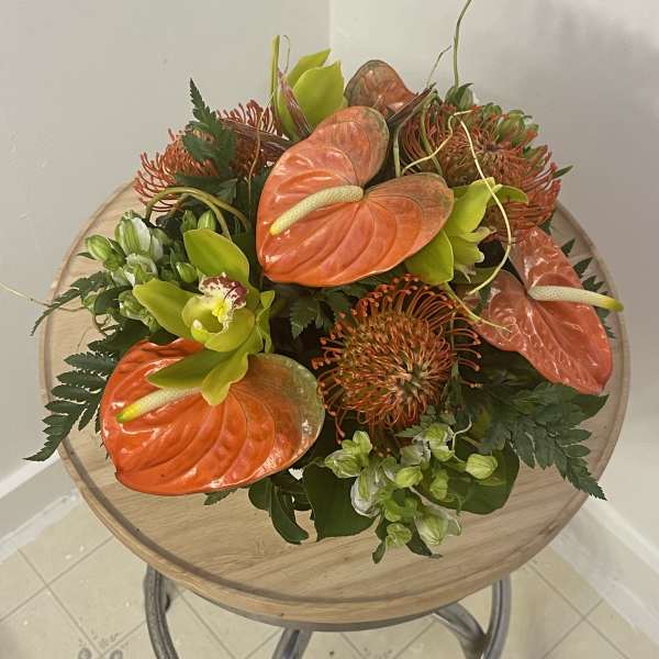 Three Arrangements 3. Tropical low compact centerpiece