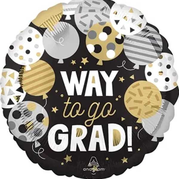 Way to Go Grad Black & Gold Mylar Balloon