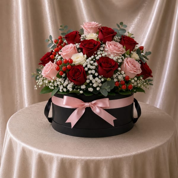 Blush & Red Rose Hatbox – Short