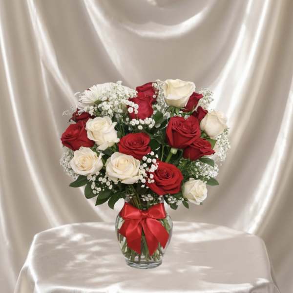 Red & White Rose Vase