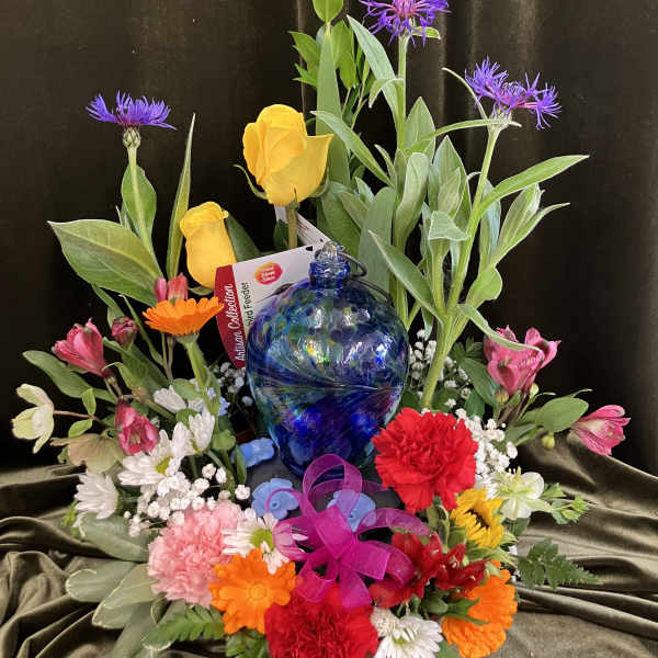 Flower Arrangement with Hummingbird feeder
