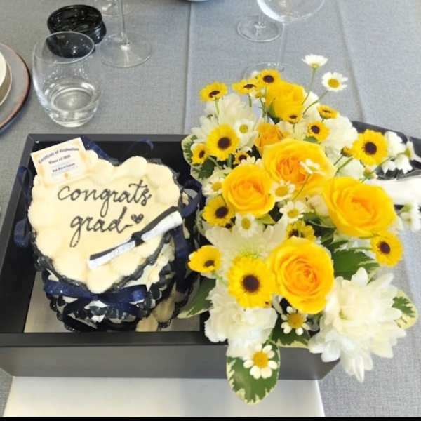 Graduation Cake And Flowers