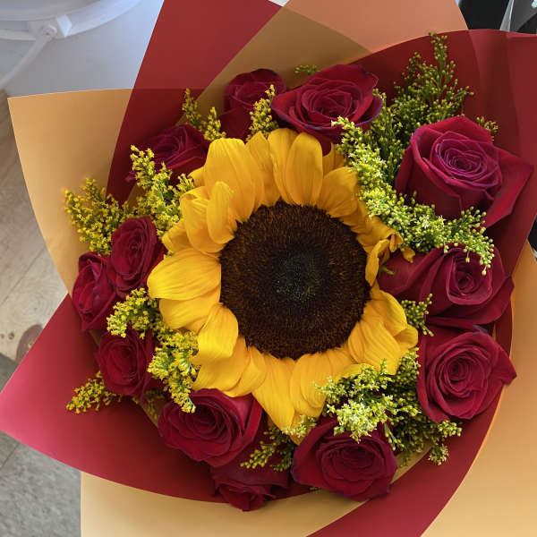 Sunflower and roses