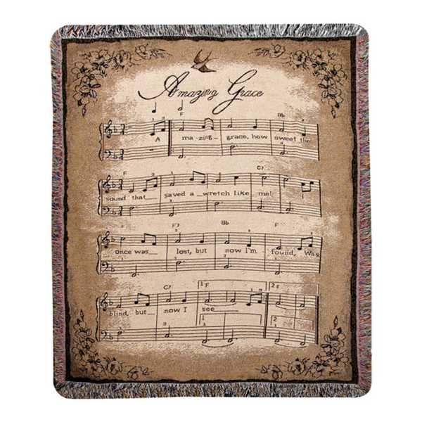 Decorative throw blanket with sheet music and floral border print