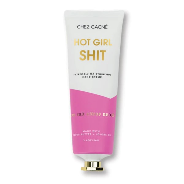 Tube of hand cream with pink and white packaging