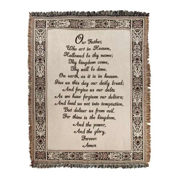 Fringed wall hanging with the Lord's Prayer printed in the center