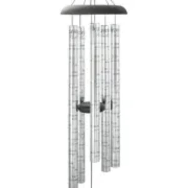 Silver wind chime with hanging metal tubes