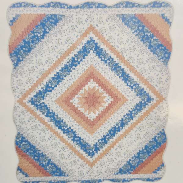 Peach, Blue and White Diamond Pattern Quilt